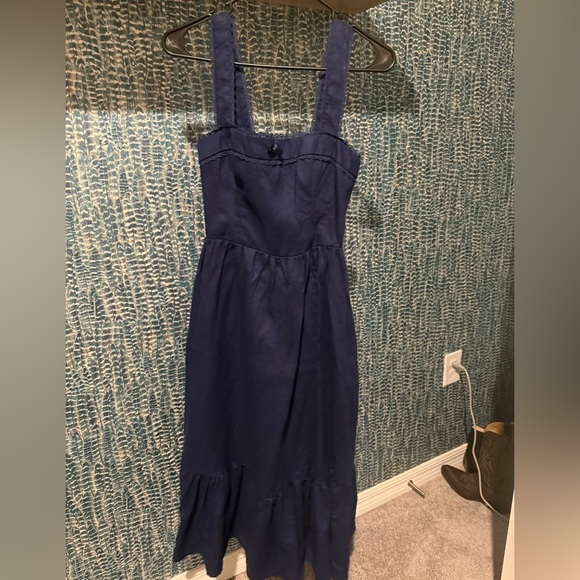 Reformation Rowen Linen Navy Blue Midi Dress - Picture 4 of 10